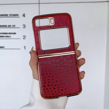 For Motorola Moto Razr 2022 Crocodile Texture Genuine Leather Nano Electroplating Phone Case(Red) - Motorola Cases by buy2fix | Online Shopping UK | buy2fix