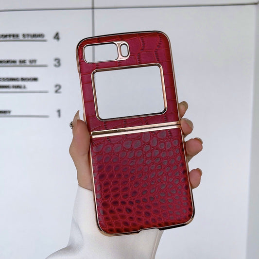 For Motorola Moto Razr 2022 Crocodile Texture Genuine Leather Nano Electroplating Phone Case(Red) - Motorola Cases by buy2fix | Online Shopping UK | buy2fix