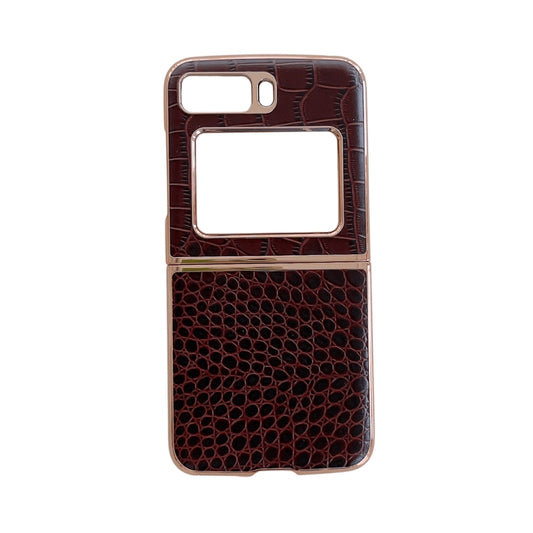 For Motorola Moto Razr 2022 Crocodile Texture Genuine Leather Nano Electroplating Phone Case(Coffee) - Motorola Cases by buy2fix | Online Shopping UK | buy2fix