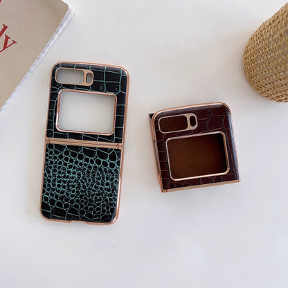 For Motorola Moto Razr 2022 Crocodile Texture Genuine Leather Nano Electroplating Phone Case(Dark Green) - Motorola Cases by buy2fix | Online Shopping UK | buy2fix