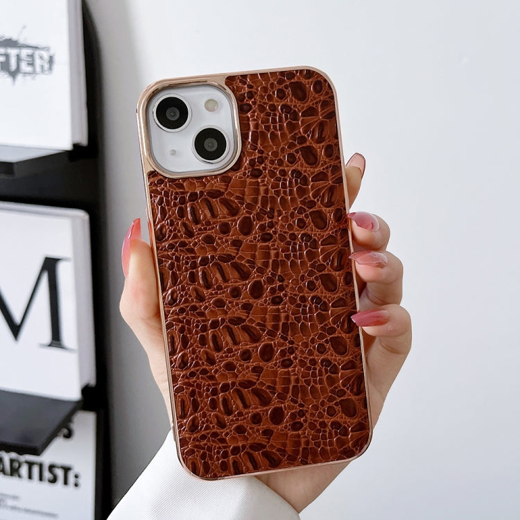 For iPhone 14 Pro Max Sky Series Nano Electroplating Genuine Leather Phone Case(Coffee) - iPhone 14 Pro Max Cases by buy2fix | Online Shopping UK | buy2fix
