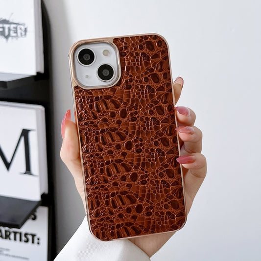 For iPhone 14 Pro Max Sky Series Nano Electroplating Genuine Leather Phone Case(Coffee) - iPhone 14 Pro Max Cases by buy2fix | Online Shopping UK | buy2fix