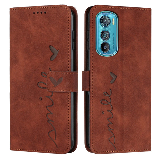 For Motorola Edge 30 Skin Feel Heart Pattern Leather Phone Case(Brown)