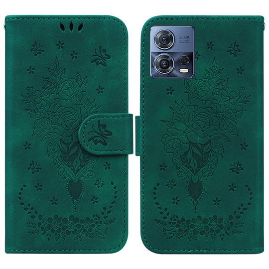 For Motorola Moto S30 Pro 5G / Edge 30 Fusion Butterfly Rose Embossed Leather Phone Case(Green)