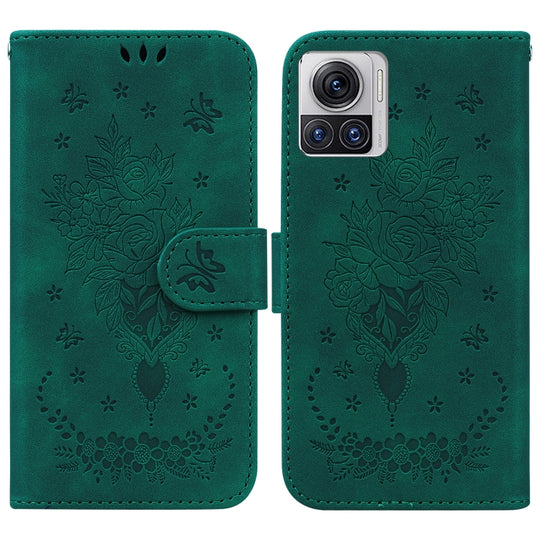 For Motorola Moto X30 Pro 5G / Edge 30 Ultra Butterfly Rose Embossed Leather Phone Case(Green)