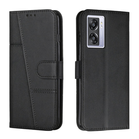 Stitching Calf Texture Buckle Leather Phone Case For OPPO A57 5G/Realme V23/A77 5G/A57 4G Global/A57e 4G Global/A57s 4G Global/A77 4G Global/OnePlus Nord N20 SE 4G Global(Black)