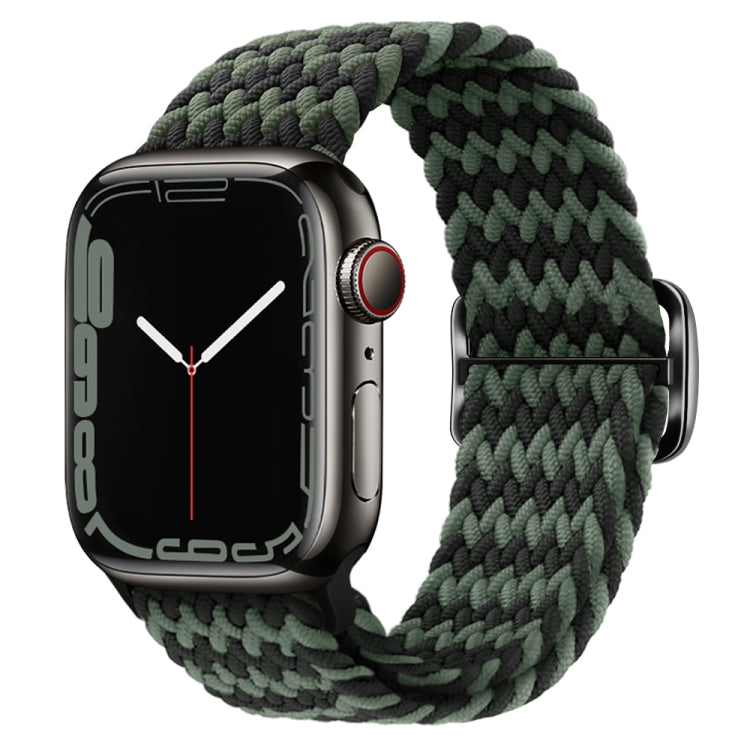 Buckle Nylon Braided Watch Band for Apple Watch Ultra 49mm&Watch Ultra 2 49mm / Series 9&8&7 45mm / SE 3&SE 2&6&SE&5&4 44mm / 3&2&1 42mm(Black Green) by buy2fix