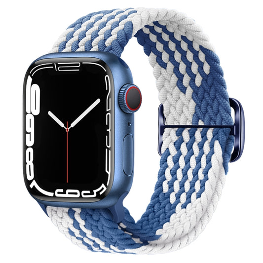 Buckle Nylon Braided Watch Band for Apple Watch Ultra 49mm&Watch Ultra 2 49mm / Series 9&8&7 45mm / SE 3&SE 2&6&SE&5&4 44mm / 3&2&1 42mm(Blue White) by buy2fix