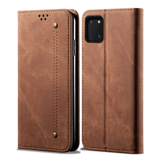 For Galaxy Note10 Lite / M60s / A81 Denim Texture Casual Style Horizontal Flip Leather Case with Holder & Card Slots & Wallet(Brown)