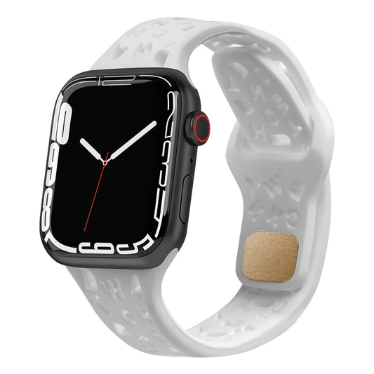 English Letters Silicone Watch Band For Apple Watch Series 9&8&7 41mm / SE 3&SE 2&6&SE&5&4 40mm / 3&2&1 38mm(White) by buy2fix