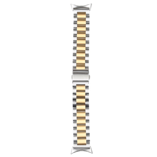 For Google Pixel Watch 5 / 4 / 3 / 2 / 1 41mm Three Strains Stainless Steel Metal Watch Band (Gold + Silver)