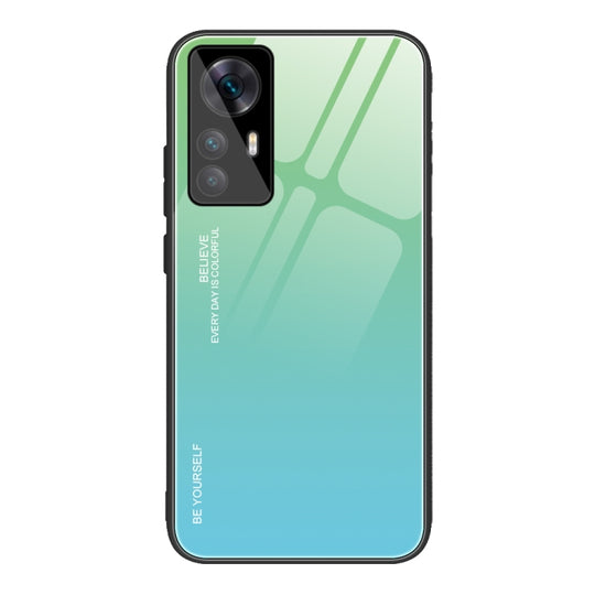 For Xiaomi Redmi K50 Ultra / 12T / 12T Pro Gradient Color Glass Phone Case(Green Cyan)