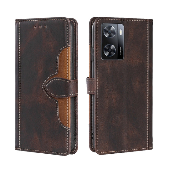 For OPPO A57s 4G / A57e 4G Skin Feel Magnetic Buckle Leather Phone Case(Brown)