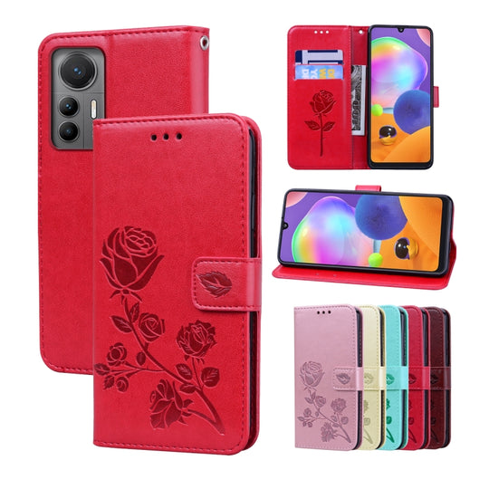 For Xiaomi 12 Lite Rose Embossed Flip PU Leather Phone Case(Red)