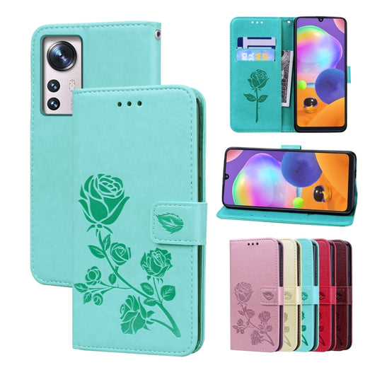 For Xiaomi 12 Pro Rose Embossed Flip PU Leather Phone Case(Green)