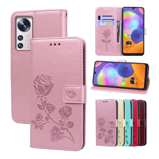 For Xiaomi 12 Pro Rose Embossed Flip PU Leather Phone Case(Rose Gold)