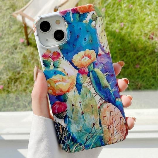 For iPhone 13 Varnishing Water Stick PC Phone Case(Cactus Spines)