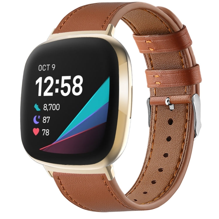 For Fitbit Versa 4 / Sense 2 Round Tail Genuine Leather Watch Band(Brown) by buy2fix