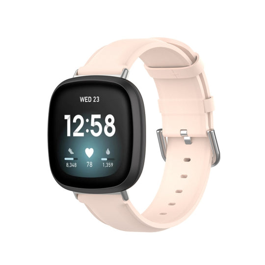 For Fitbit Versa 4 / Sense 2 Genuine Leather Watch Band(Light Pink)