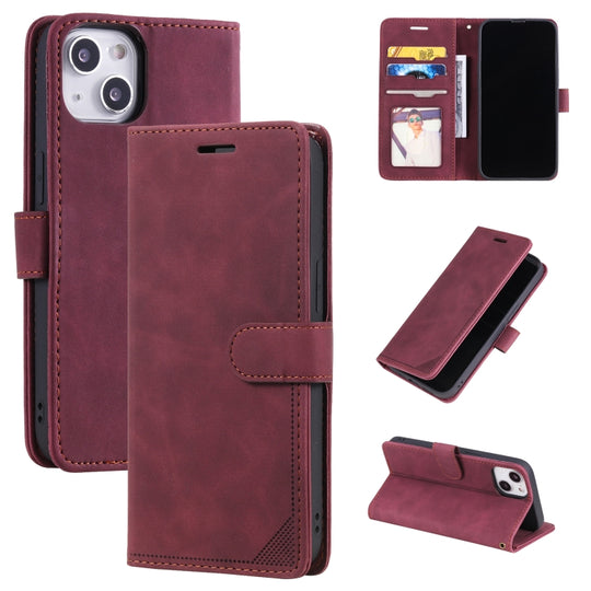 For iPhone 14 Skin Feel Anti-theft Brush Horizontal Flip Leather Phone Case(Red)