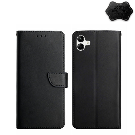 For Samsung Galaxy A04 4G Genuine Leather Fingerprint-proof Flip Phone Case(Black) - Galaxy Phone Cases by buy2fix | Online Shopping UK | buy2fix