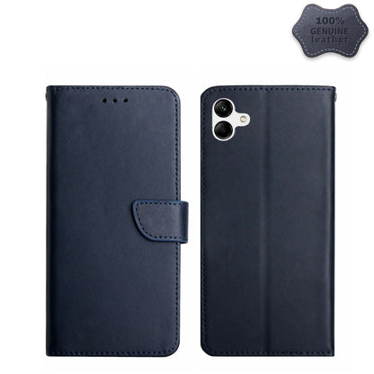 For Samsung Galaxy A04 4G Genuine Leather Fingerprint-proof Flip Phone Case(Blue) - Galaxy Phone Cases by buy2fix | Online Shopping UK | buy2fix