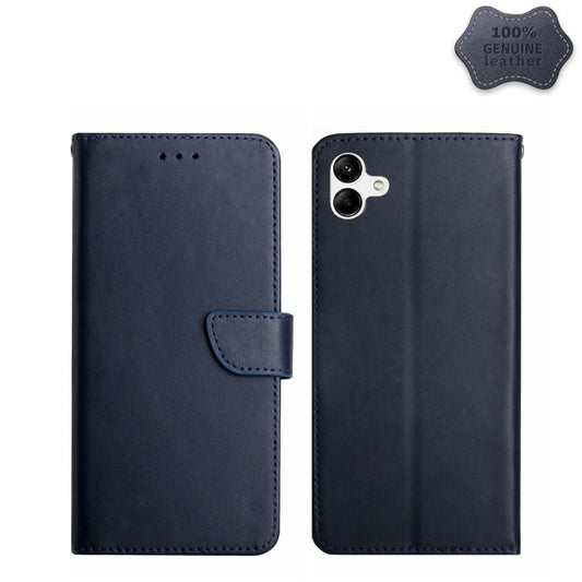 For Samsung Galaxy A04 4G Genuine Leather Fingerprint-proof Flip Phone Case(Blue) - Galaxy Phone Cases by buy2fix | Online Shopping UK | buy2fix