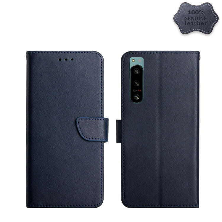 For Sony Xperia 5 IV Genuine Leather Fingerprint-proof Flip Phone Case(Blue) - Sony Cases by buy2fix | Online Shopping UK | buy2fix