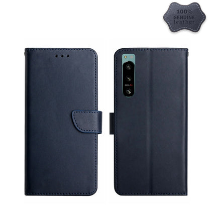 For Sony Xperia 5 IV Genuine Leather Fingerprint-proof Flip Phone Case(Blue) - Sony Cases by buy2fix | Online Shopping UK | buy2fix