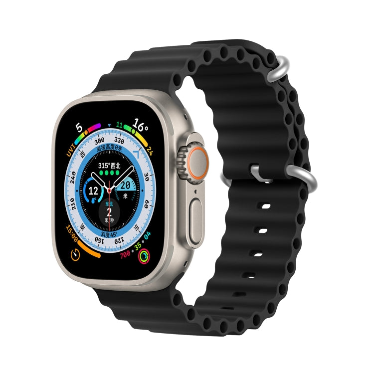 DUX DUCIS Sea Wave Silicone Watch Band For Apple Watch Series 8&7 45mm / SE 2&6&SE&5&4 44mm / 3&2&1 42mm(Black) by DUX DUCIS