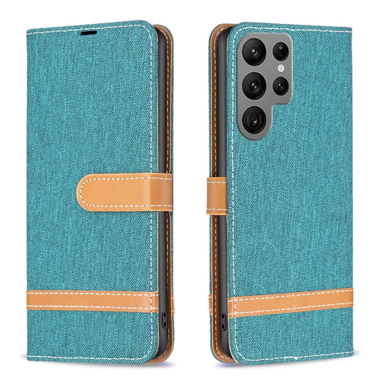 For Samsung Galaxy S23 Ultra 5G Color Block Denim Texture Leather Phone Case(Green)