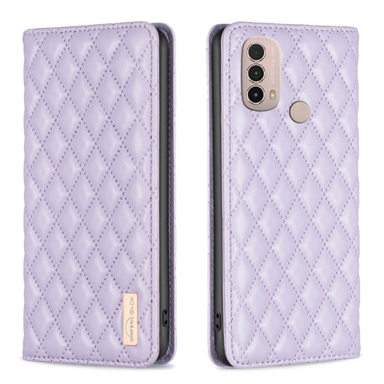 For Motorola Moto E30 / E40 Diamond Lattice Magnetic Leather Flip Phone Case(Purple)