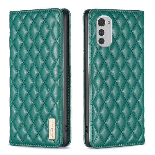 For Motorola Moto E32 4G Diamond Lattice Magnetic Leather Flip Phone Case(Green)