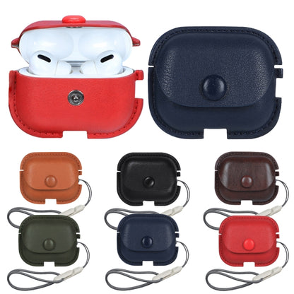 For AirPods Pro 2 Litchi Texture PU Leather Earphone Protective Case with Lanyard(Black) - For AirPods Pro 2 by buy2fix | Online Shopping UK | buy2fix