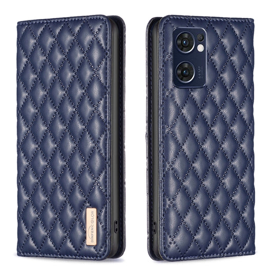 For OPPO Reno7 5G / Find X5 Lite Diamond Lattice Magnetic Leather Flip Phone Case(Blue) by buy2fix