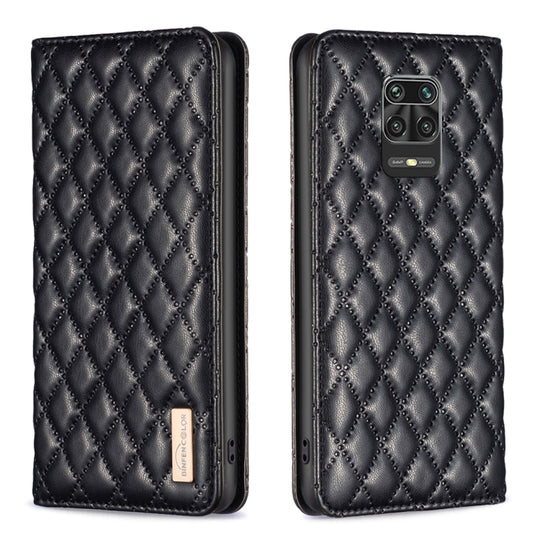For Xiaomi Redmi Note 9 Pro Max Diamond Lattice Magnetic Leather Flip Phone Case(Black)