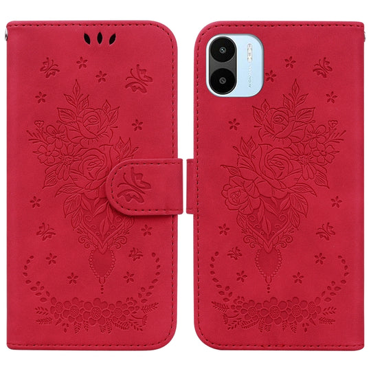 For Xiaomi Redmi A1 Butterfly Rose Embossed Leather Phone Case(Red)