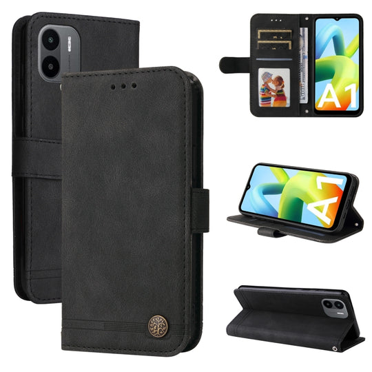 For Xiaomi Redmi A1 4G Skin Feel Life Tree Metal Button Leather Phone Case(Black)