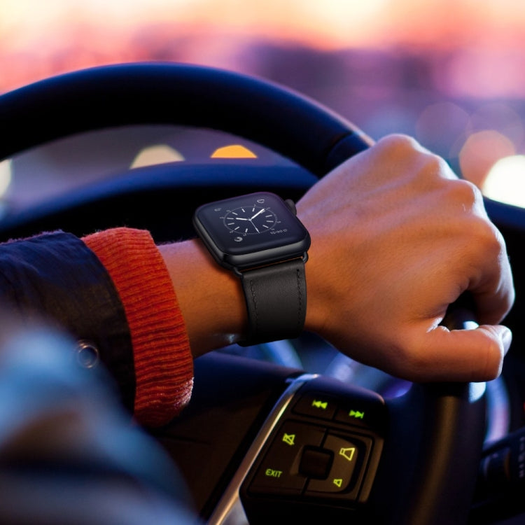 Classic Cowhide Genuine Leather Watch Band For Apple Watch Series 8&7 41mm / SE 2&6&SE&5&4 40mm / 3&2&1 38mm(Black) by buy2fix