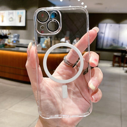 For iPhone 14 MagSafe PC Transparent Phone Case with Dust Net by buy2fix
