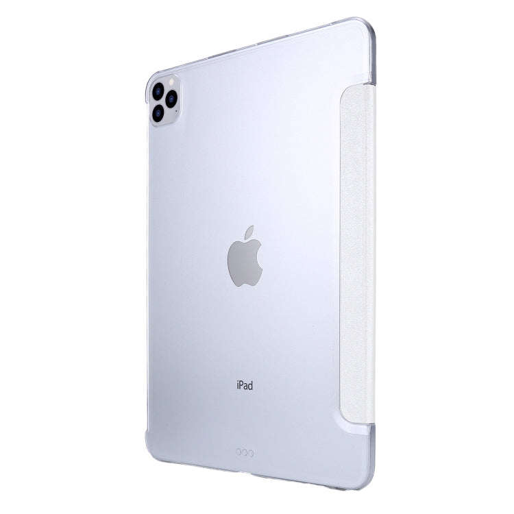 For iPad Air 13 2024 / 2025 / Pro 12.9 2020 TPU Silk Texture Three-fold Horizontal Flip Leather Tablet Case with Holder(White) - iPad Pro 12.9 (2020) Cases by buy2fix | Online Shopping UK | buy2fix
