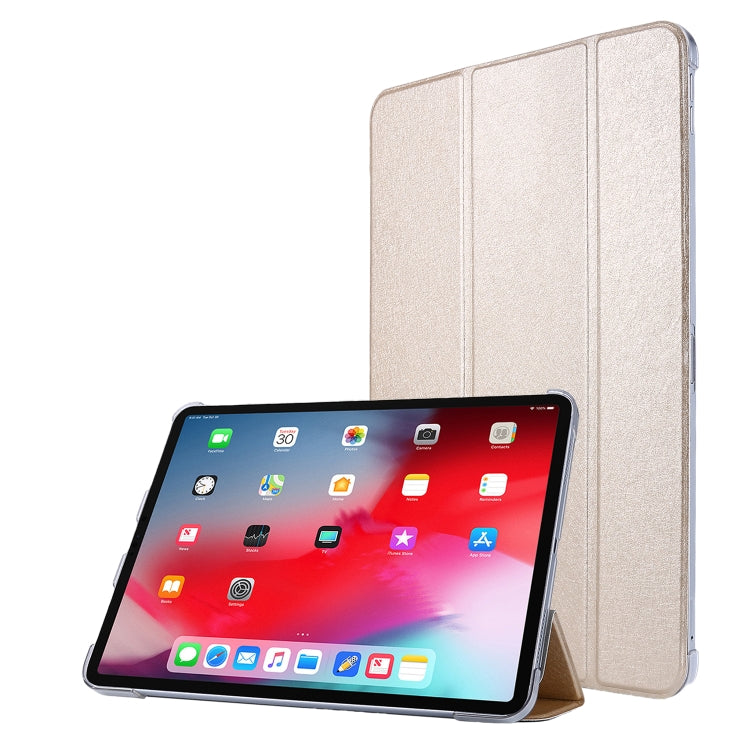 For iPad Air 13 2024 / 2025 / Pro 12.9 2020 TPU Silk Texture Three-fold Horizontal Flip Leather Tablet Case with Holder(Gold) - iPad Pro 12.9 (2020) Cases by buy2fix | Online Shopping UK | buy2fix