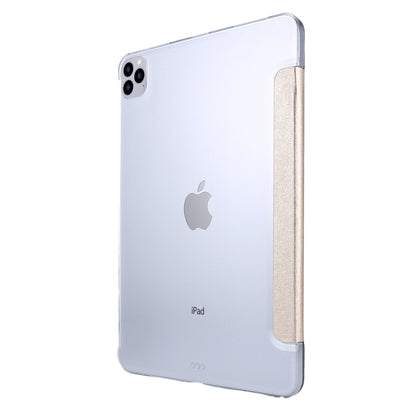For iPad Air 13 2024 / 2025 / Pro 12.9 2020 TPU Silk Texture Three-fold Horizontal Flip Leather Tablet Case with Holder(Gold) - iPad Pro 12.9 (2020) Cases by buy2fix | Online Shopping UK | buy2fix