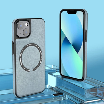 For iPhone 14 Leather MagSafe Magnetic Phone Case(Blue Grey White) by buy2fix