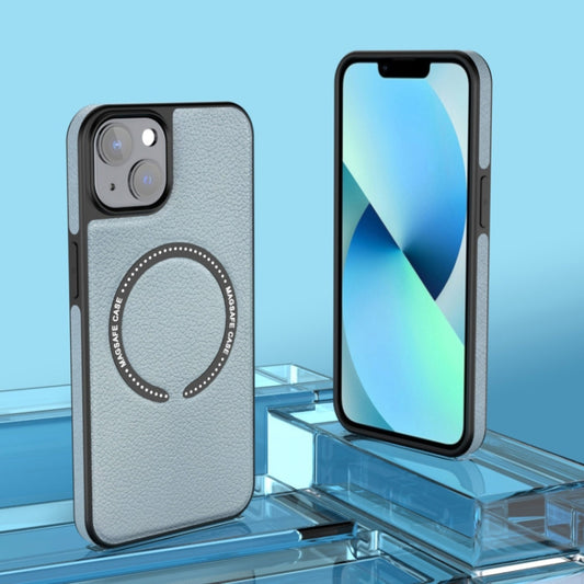 For iPhone 12 Pro Max Leather MagSafe Magnetic Phone Case(Blue Grey White) by buy2fix