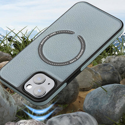For iPhone 12 / 12 Pro Leather MagSafe Magnetic Phone Case(Blue Grey White) by buy2fix