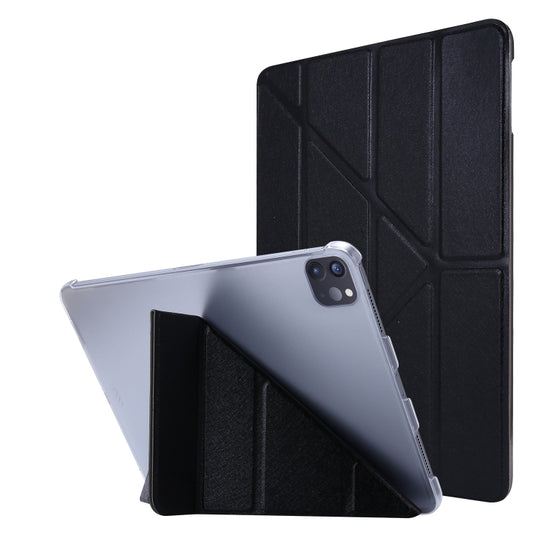 For iPad Air 13 2024 / 2025 / Pro 12.9 2020 Silk Texture Horizontal Deformation Flip Leather Tablet Case with Three-folding Holder(Black) - iPad Pro 12.9 (2020) Cases by buy2fix | Online Shopping UK | buy2fix