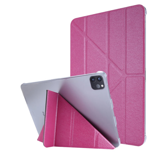 For iPad Air 13 2024 / 2025 / Pro 12.9 2020 Silk Texture Horizontal Deformation Flip Leather Tablet Case with Three-folding Holder(Rose Red) - iPad Pro 12.9 (2020) Cases by buy2fix | Online Shopping UK | buy2fix
