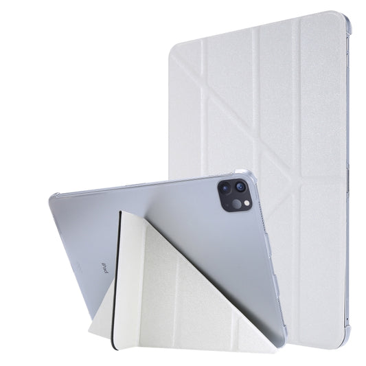 For iPad Air 13 2024 / 2025 / Pro 12.9 2020 Silk Texture Horizontal Deformation Flip Leather Tablet Case with Three-folding Holder(White) - iPad Pro 12.9 (2020) Cases by buy2fix | Online Shopping UK | buy2fix