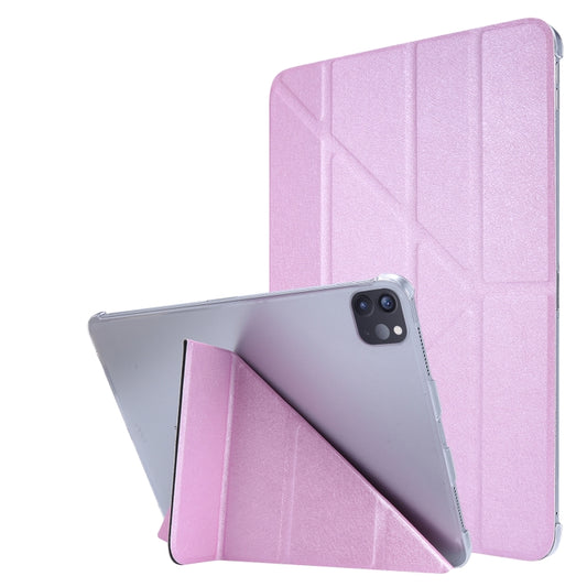 For iPad Air 13 2024 / 2025 / Pro 12.9 2020 Silk Texture Horizontal Deformation Flip Leather Tablet Case with Three-folding Holder(Pink) - iPad Pro 12.9 (2020) Cases by buy2fix | Online Shopping UK | buy2fix